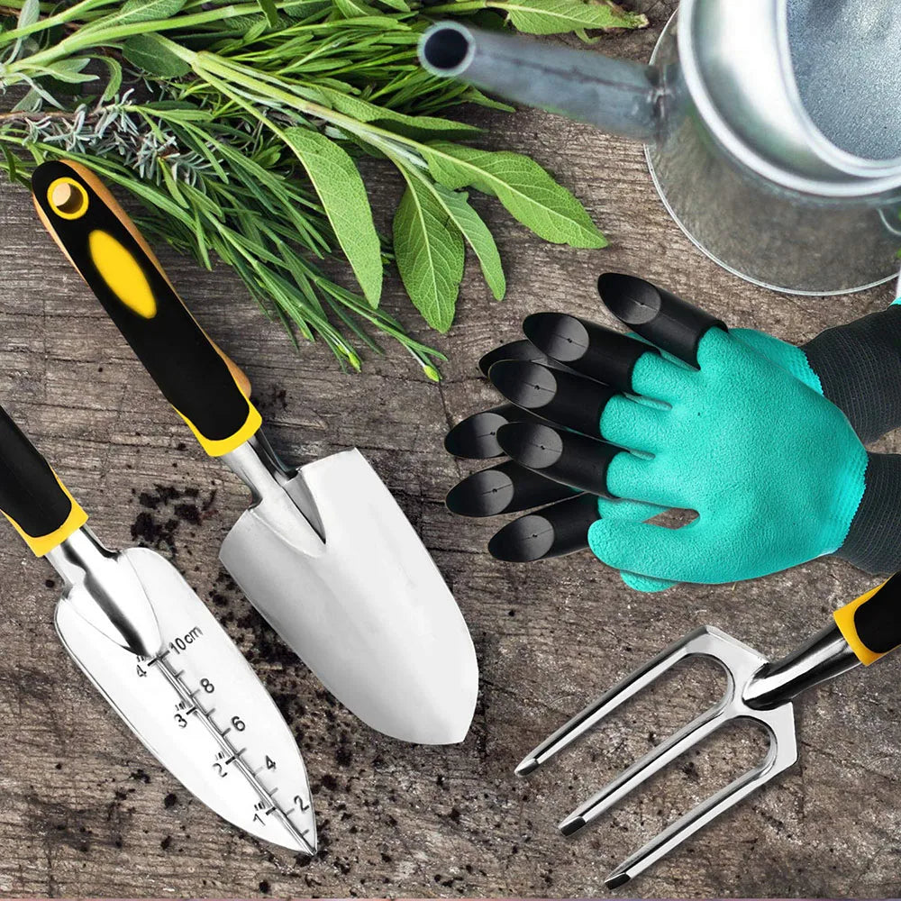 Stainless Steel Gardening Tool Set with Claw Gloves