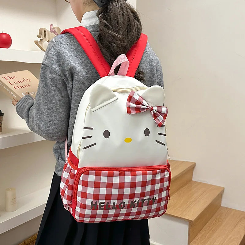 Kids Backpack with Red Checkered Pattern and Character Design