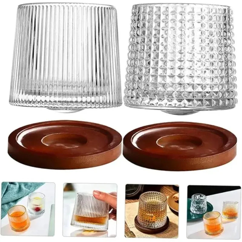 Rotating Whiskey Glass with Wooden Base – 160ml
