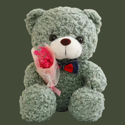 Kawaii Teddy Bear Plush with Bouquet - Romantic Gift