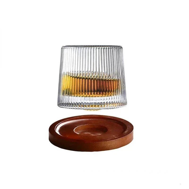 Rotating Whiskey Glass with Wooden Base – 160ml