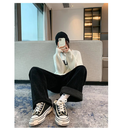 Women's Fleece Lined Wide Leg Winter Pants, Casual High Waist