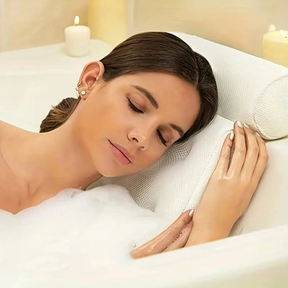 Luxury Bath Pillow – 3D Mesh, Suction, Neck Support