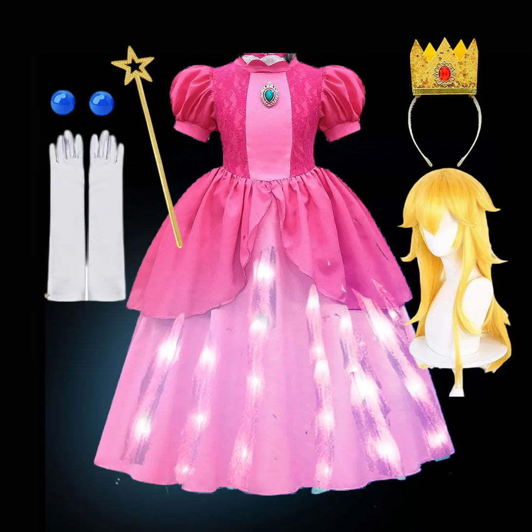 LED Princess Peach Costume Dress for Kids