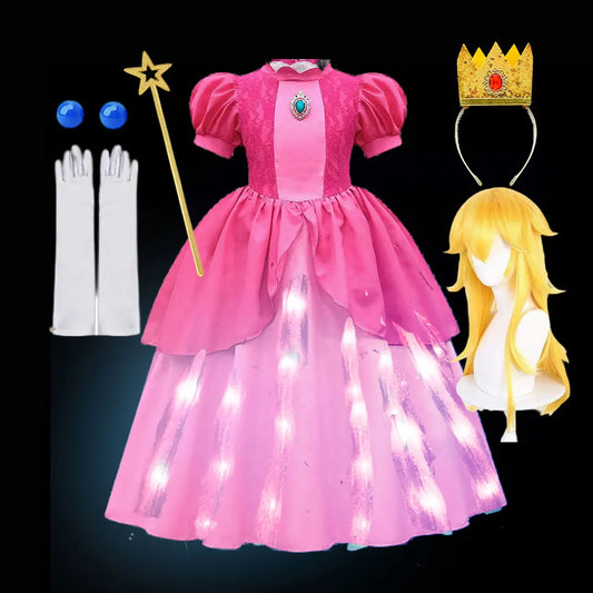 LED Princess Peach Costume Dress for Kids