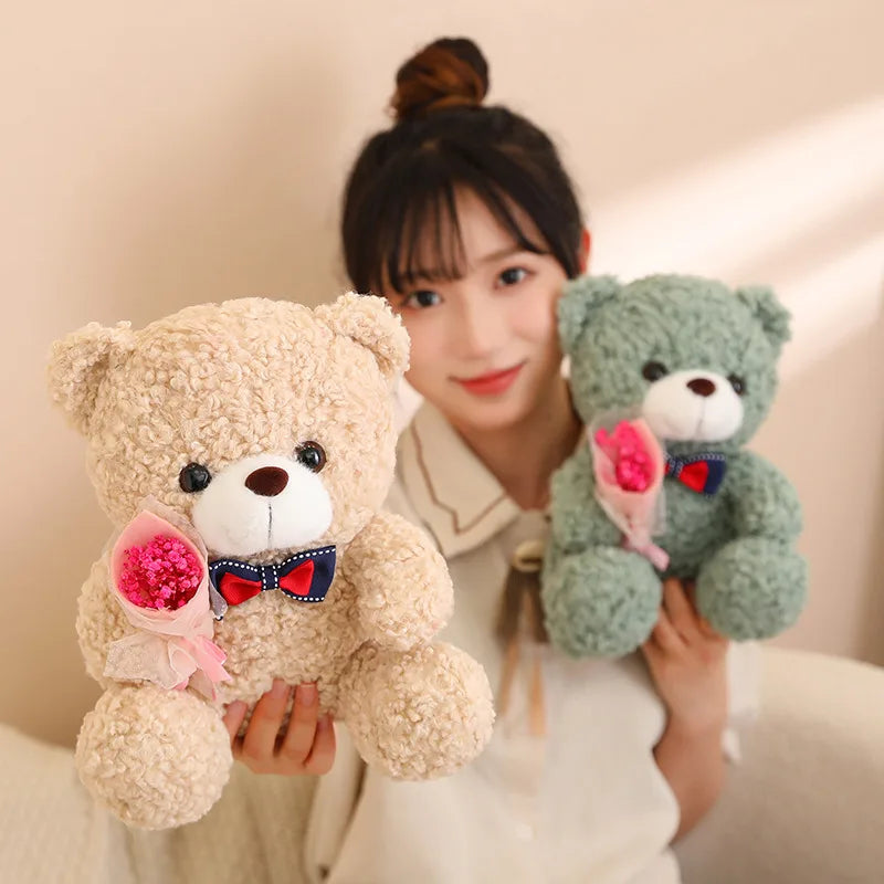 Kawaii Teddy Bear Plush with Bouquet - Romantic Gift