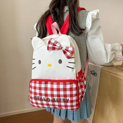 Kids Backpack with Red Checkered Pattern and Character Design