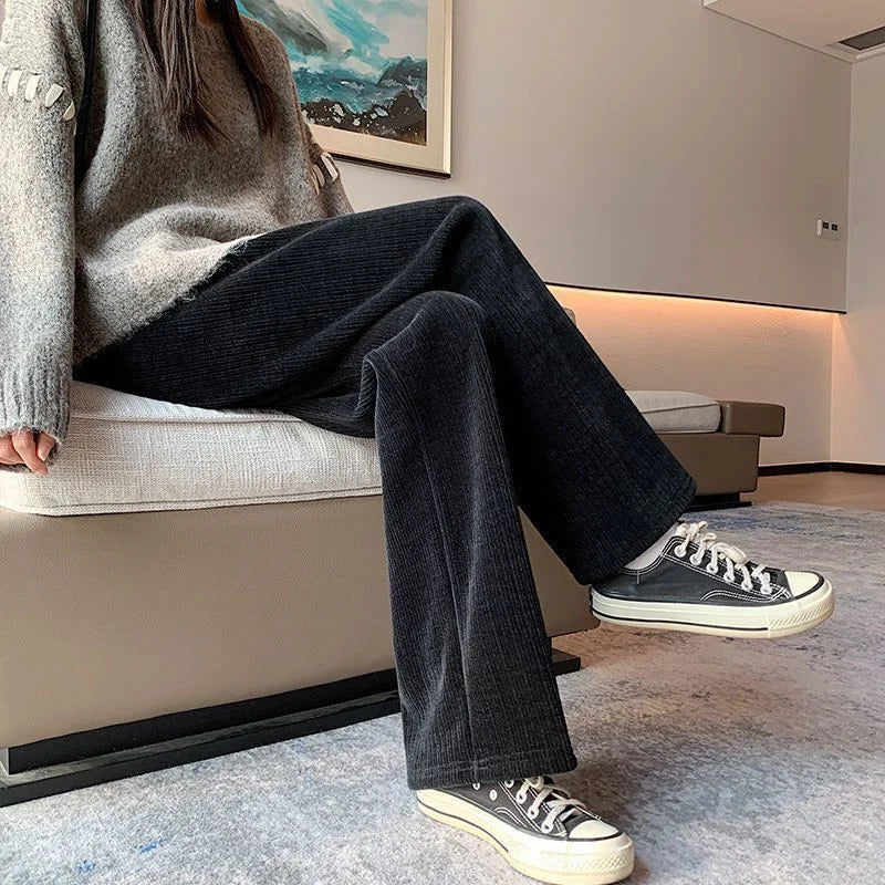 Women's Fleece Lined Wide Leg Winter Pants, Casual High Waist