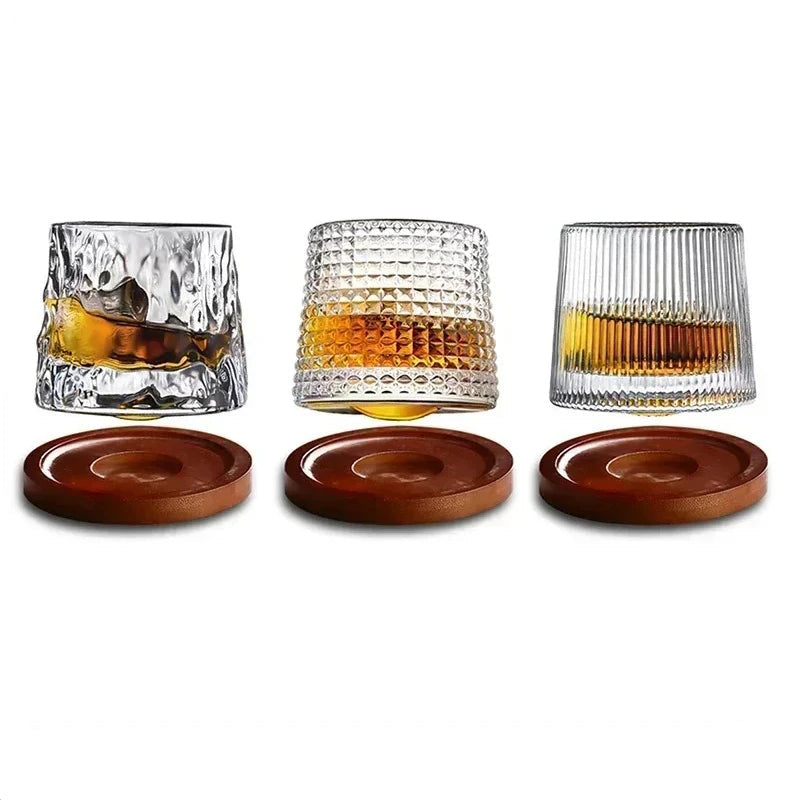 Rotating Whiskey Glass with Wooden Base – 160ml
