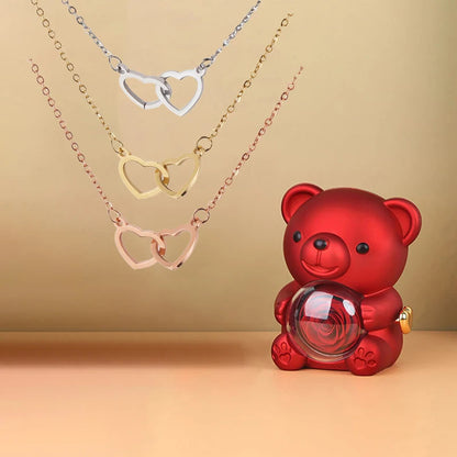 Double Heart Necklace with Bear Gift Box