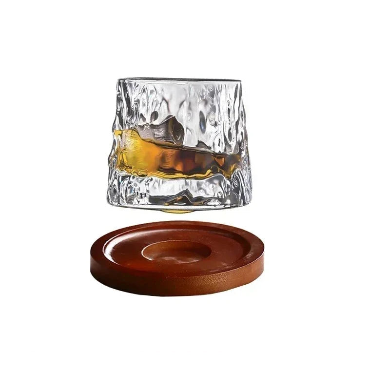 Rotating Whiskey Glass with Wooden Base – 160ml