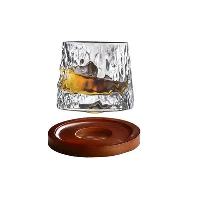 Rotating Whiskey Glass with Wooden Base – 160ml