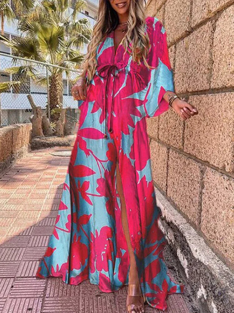 Elegant Abstract Maxi Dress with Slit