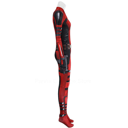 Red and Black Full-Body Superhero Cosplay Jumpsuit for Women