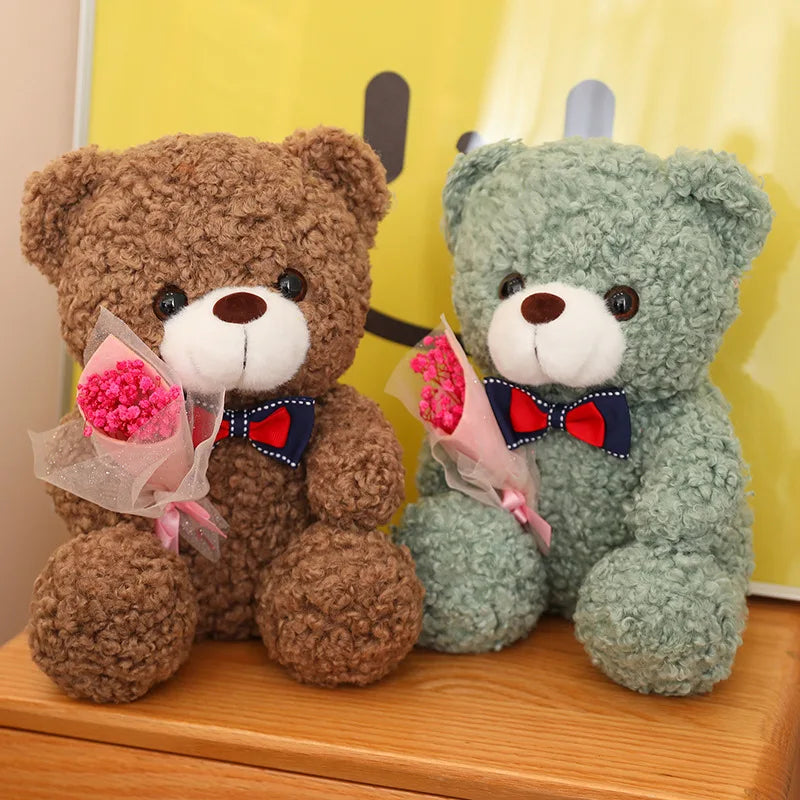 Kawaii Teddy Bear Plush with Bouquet - Romantic Gift