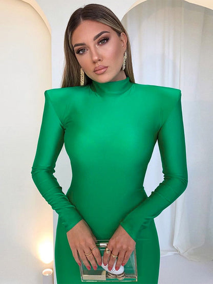 Chic Women's Maxi Dress with Shoulder Pads