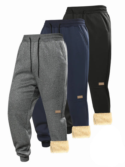 Fleece Lined Warm Sweatpants for Men, Casual Winter Pants