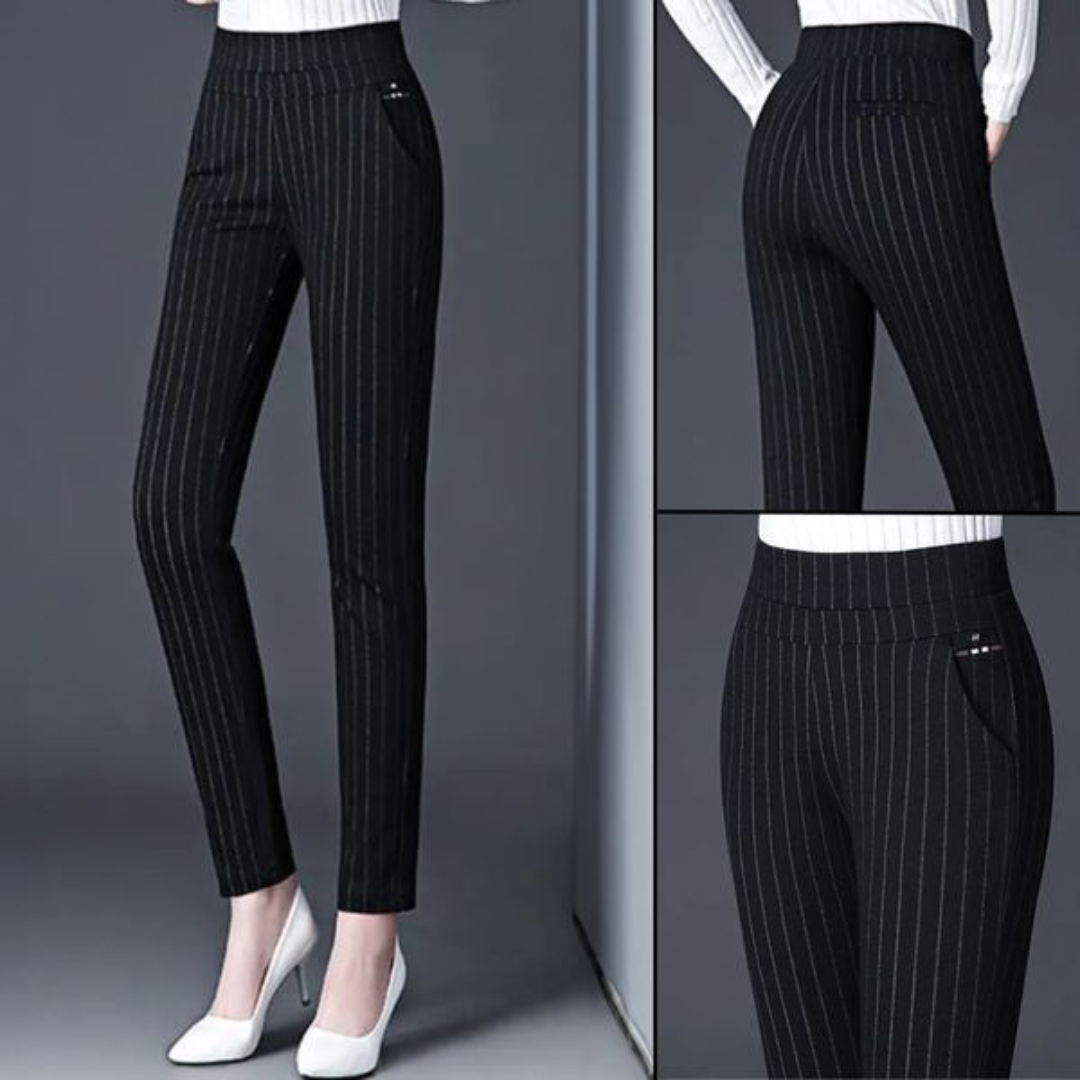 Women's High-Waisted Stretch Pants with Faux Pockets