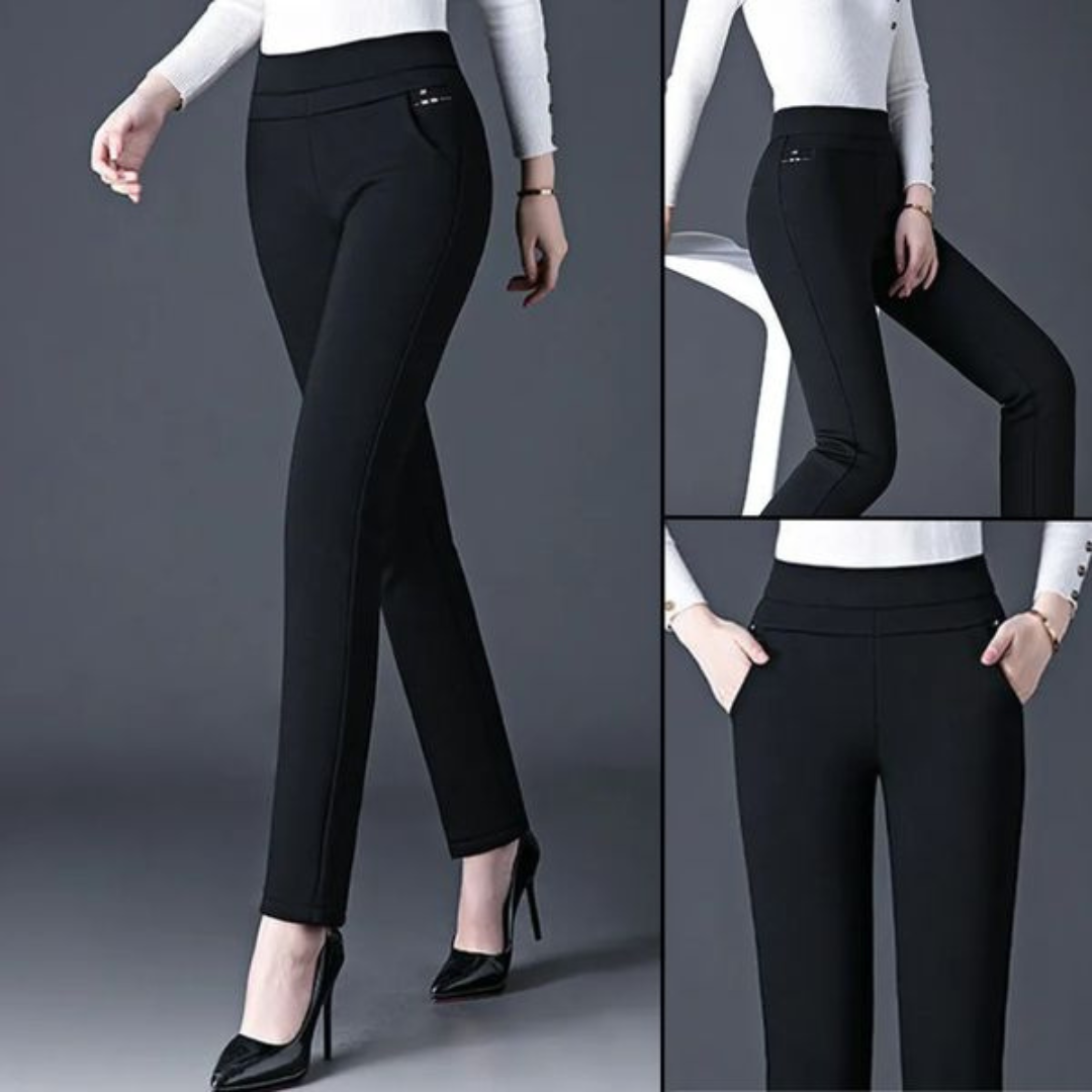 Women's High-Waisted Stretch Pants with Faux Pockets