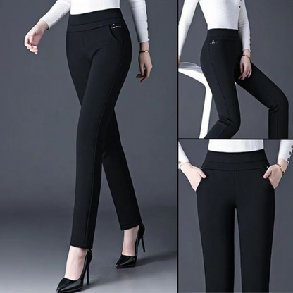 Women's High-Waisted Stretch Pants with Faux Pockets