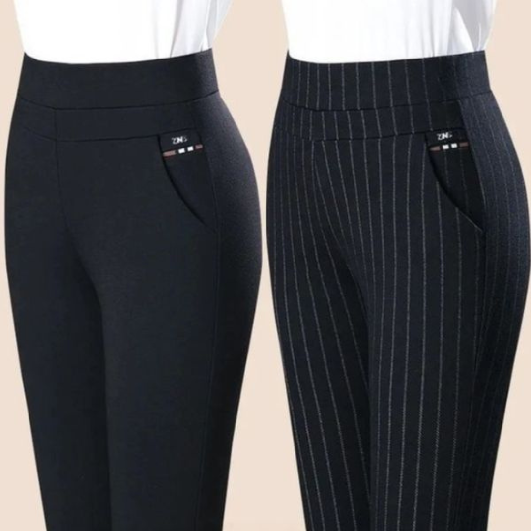 Women's High-Waisted Stretch Pants with Faux Pockets
