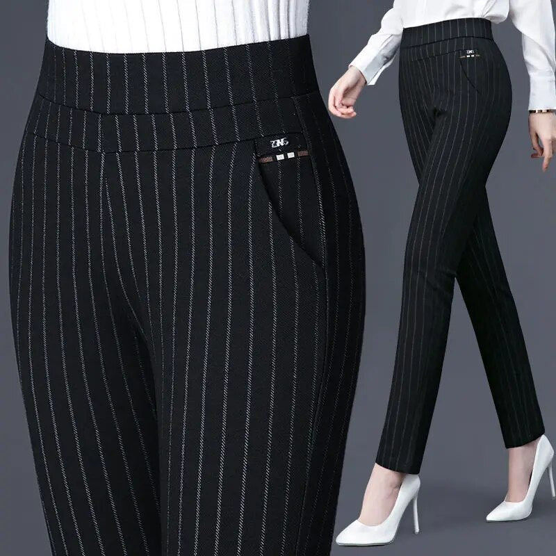 Women's High-Waisted Stretch Pants with Faux Pockets