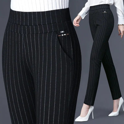 Women's High-Waisted Stretch Pants with Faux Pockets