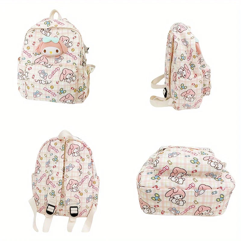 Kids Backpack with Character Print and Multiple Pockets
