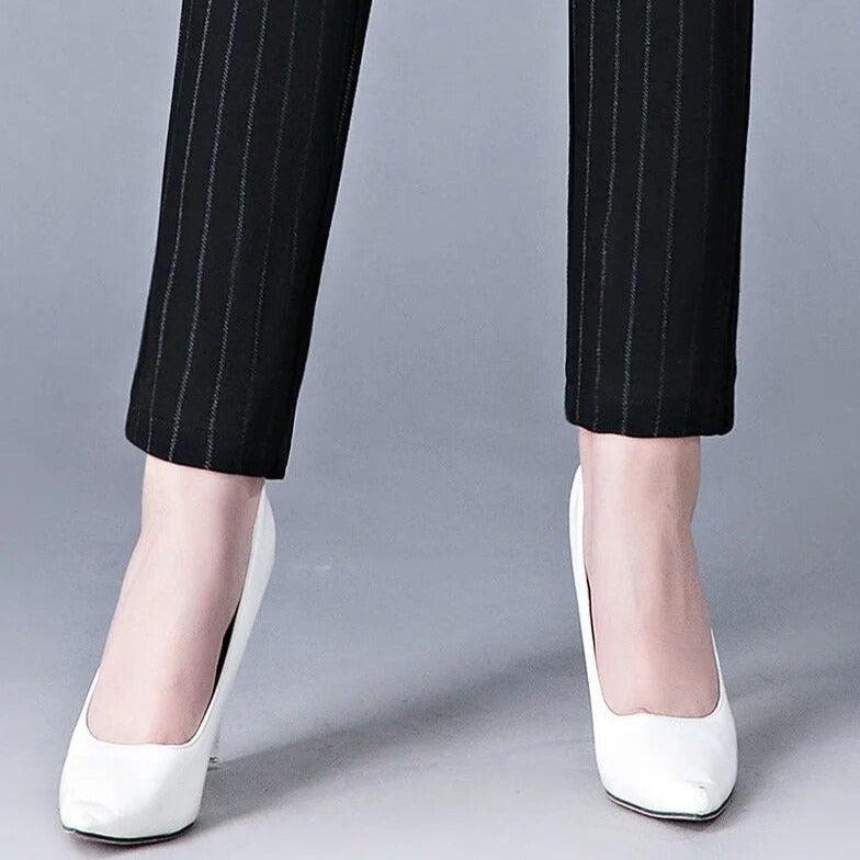Women's High-Waisted Stretch Pants with Faux Pockets