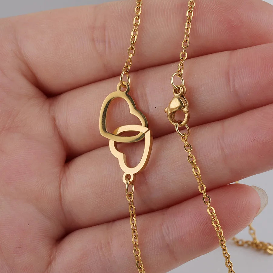 Double Heart Necklace with Bear Gift Box