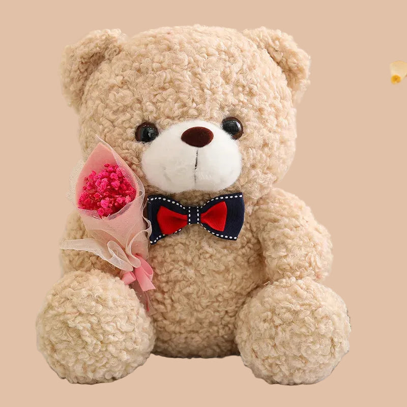Kawaii Teddy Bear Plush with Bouquet - Romantic Gift