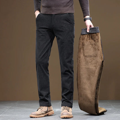 Winter Fleece Lined Slim Fit Corduroy Pants for Men