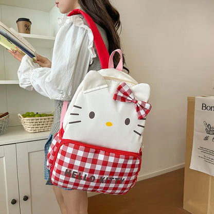 Kids Backpack with Red Checkered Pattern and Character Design