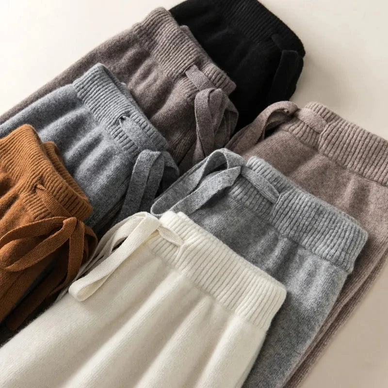 Knit High Waist Straight Ankle Pants for Women