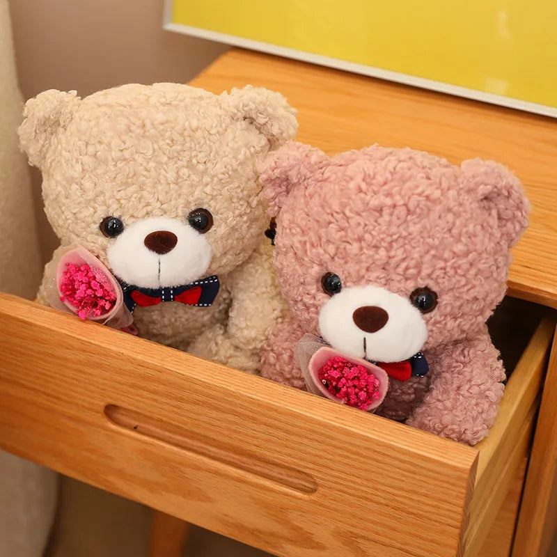 Kawaii Teddy Bear Plush with Bouquet - Romantic Gift