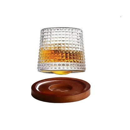Rotating Whiskey Glass with Wooden Base – 160ml