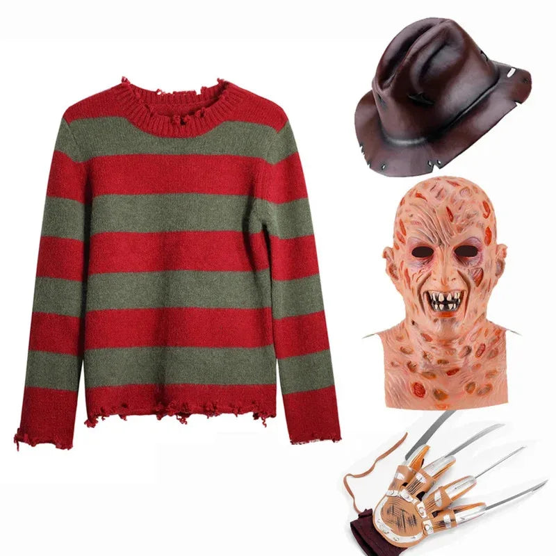 Freddy Krueger Costume Set Sweater Mask Gloves