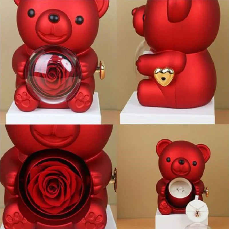 Rotating Bear Rose Jewelry Box – Gift for Her
