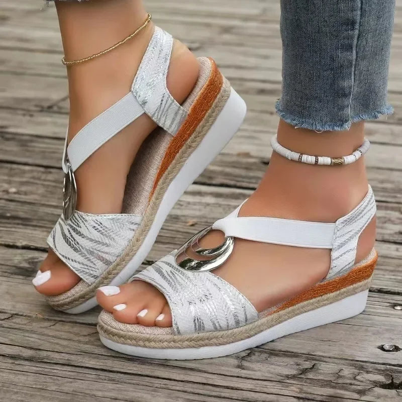 Women's Platform Sandals with Criss-Cross Straps and Ring Detail