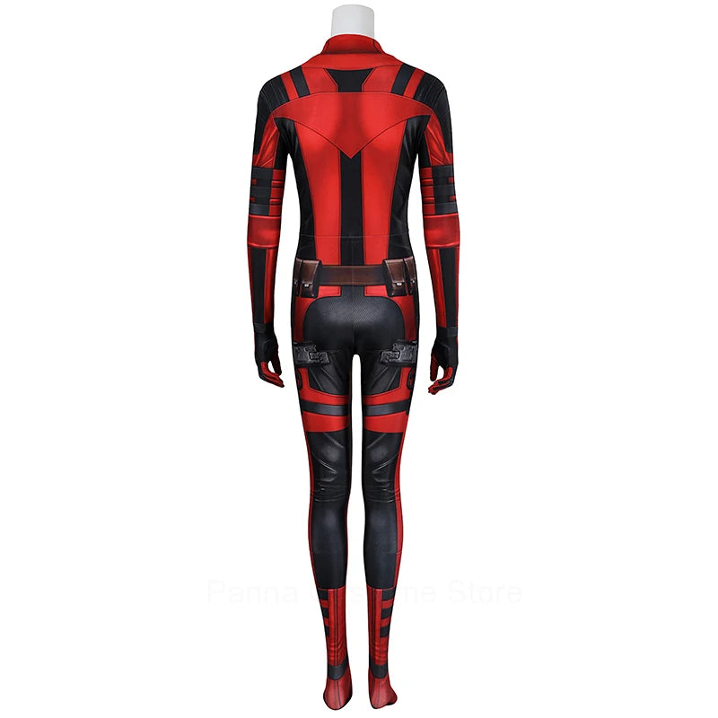 Red and Black Full-Body Superhero Cosplay Jumpsuit for Women