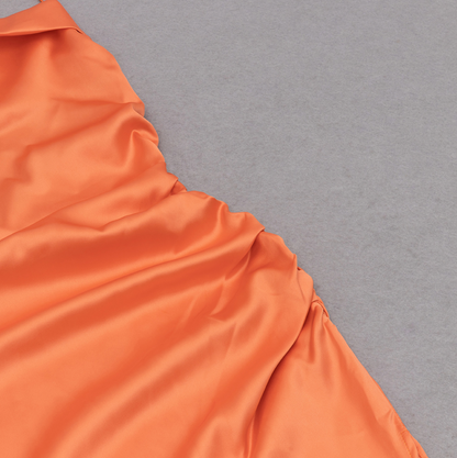 Chic Apricot Silk Halter Maxi Dress