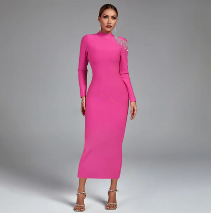 Chic Soft Pink Long-Sleeved Maxi Dress