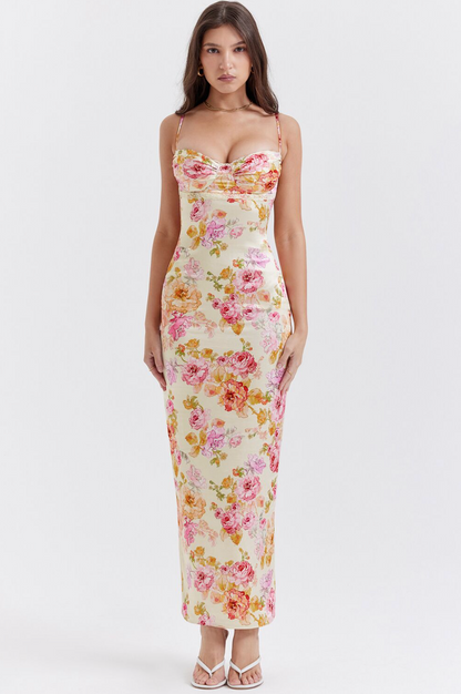 Charming Floral Maxi Dress with Heart Neckline