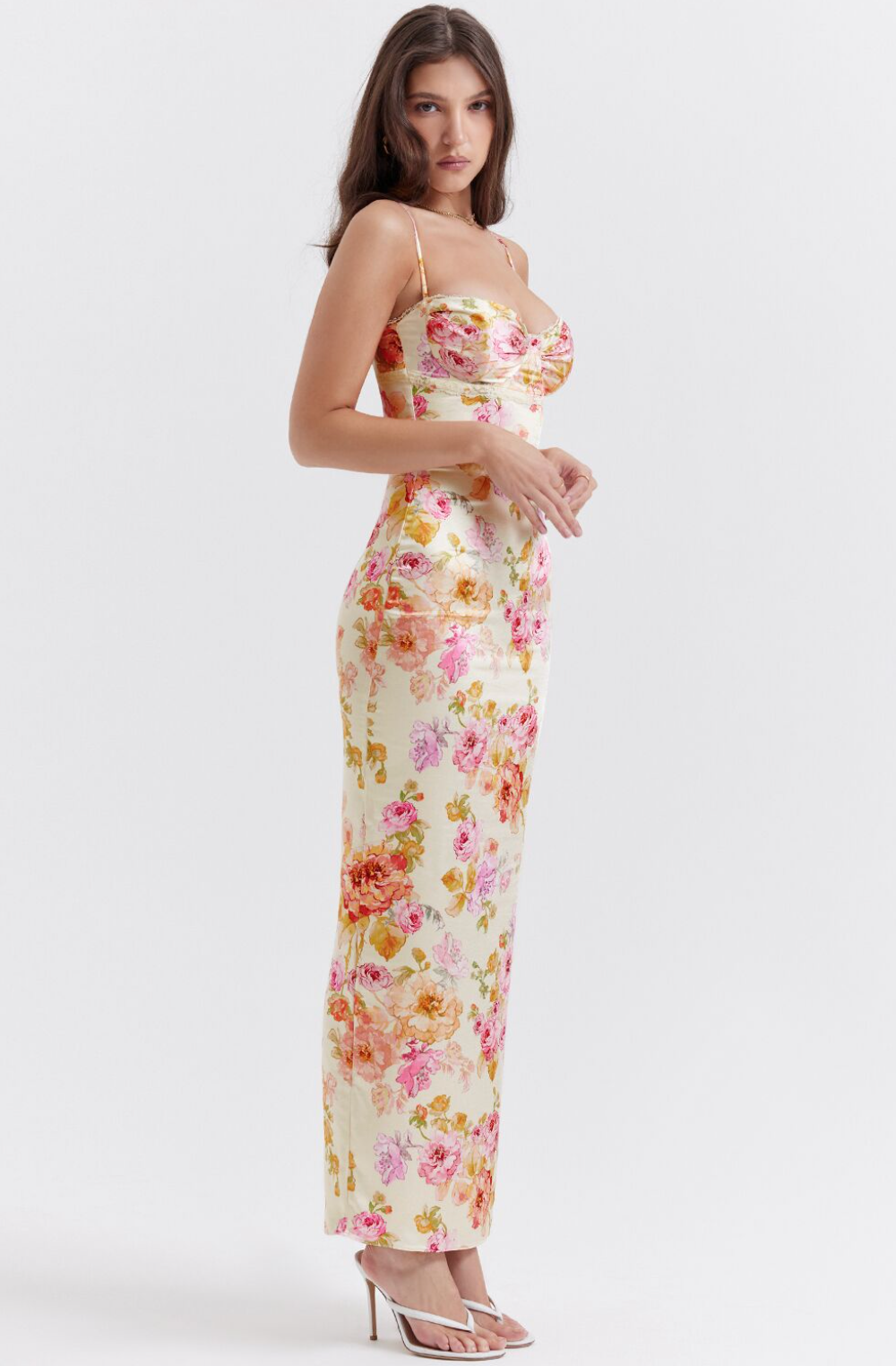Charming Floral Maxi Dress with Heart Neckline