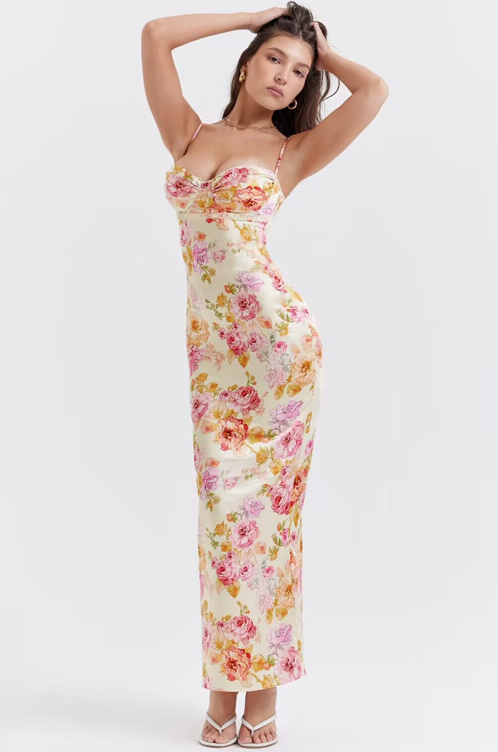 Charming Floral Maxi Dress with Heart Neckline