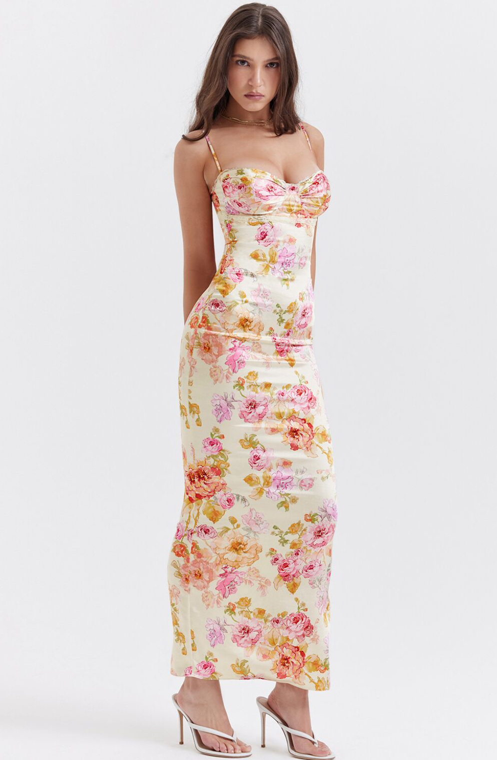 Charming Floral Maxi Dress with Heart Neckline