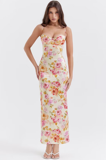 Charming Floral Maxi Dress with Heart Neckline
