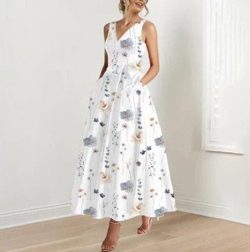 Floral A-Line Maxi Dress with Belt