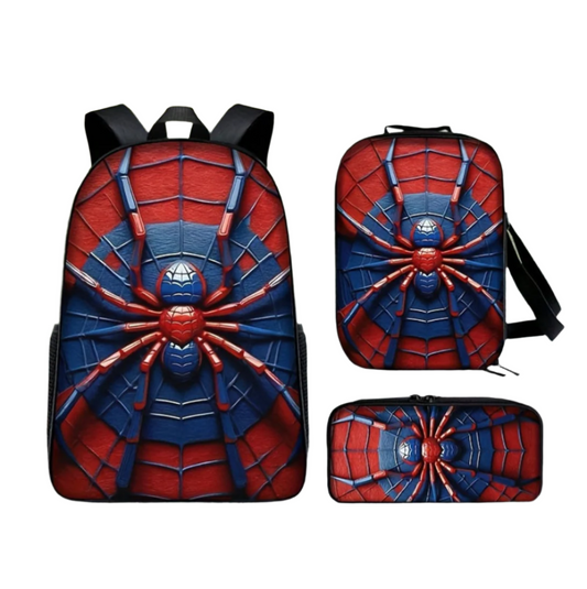 3-Piece Backpack Set with Bold Web Graphic and Zipper Closures