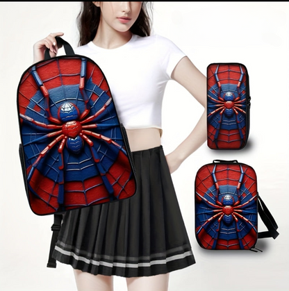 3-Piece Backpack Set with Bold Web Graphic and Zipper Closures